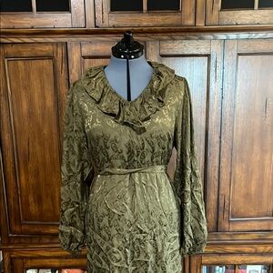 Downeast Green Jacquard Ruffle Sheath Dress